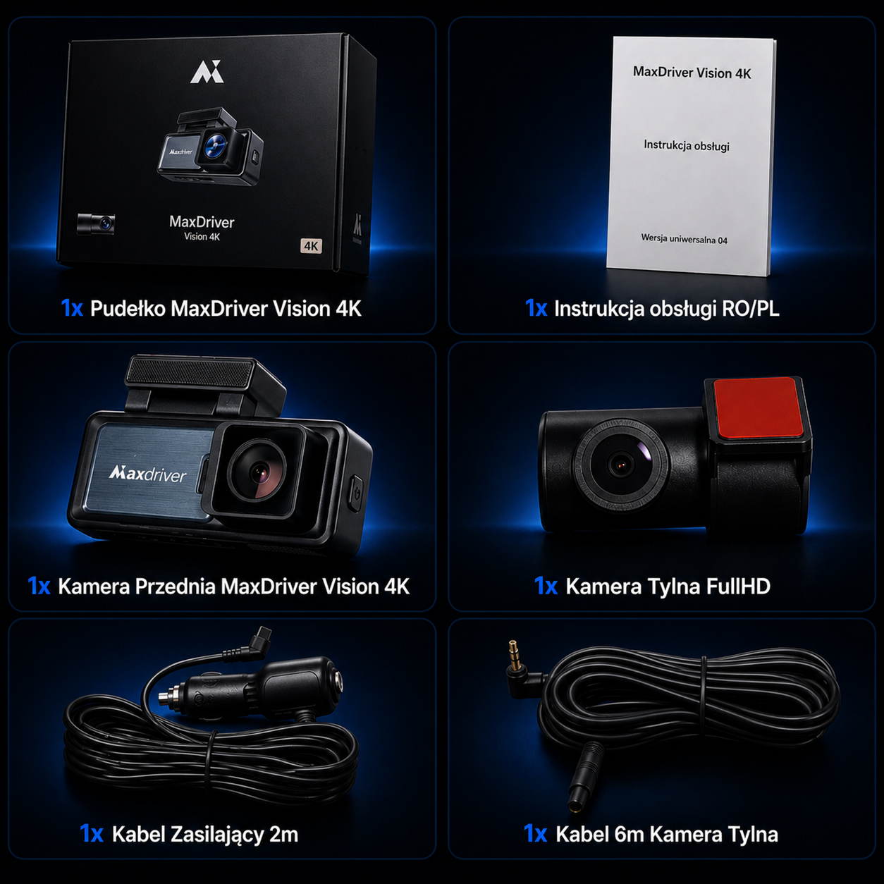 Kamera Samochodowa DVR MAXDRIVER® VISION 2 4K + Kamera Tylna Full HD