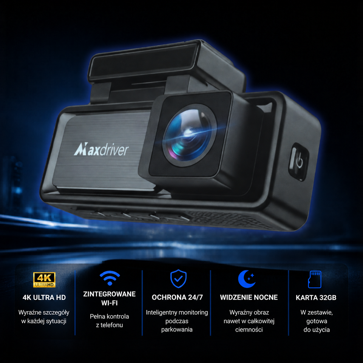 Kamera Samochodowa DVR MAXDRIVER® VISION 2 4K + Kamera Tylna Full HD