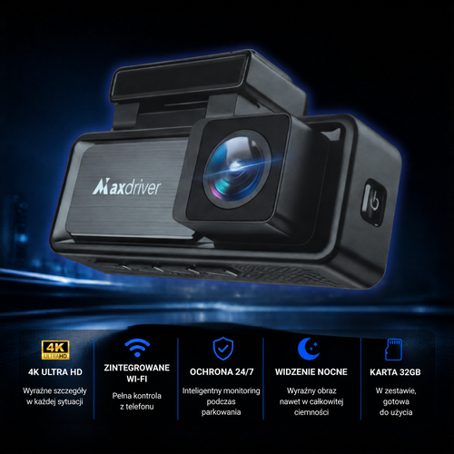 Kamera Samochodowa DVR MAXDRIVER® VISION 2 4K + Kamera Tylna Full HD