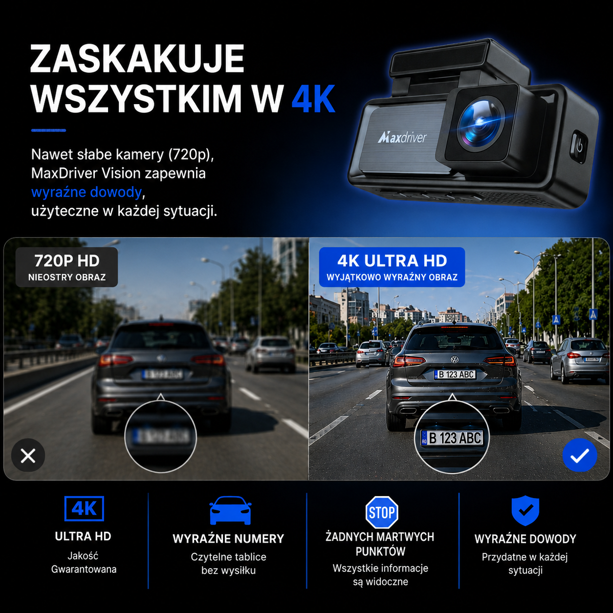 Kamera Samochodowa DVR MAXDRIVER® VISION 2 4K + Kamera Tylna Full HD