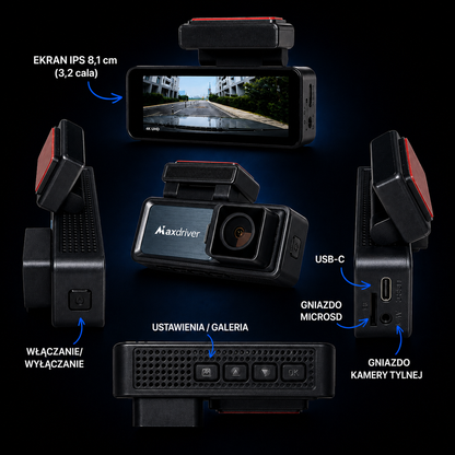 Kamera Samochodowa DVR MAXDRIVER® VISION 2 4K + Kamera Tylna Full HD